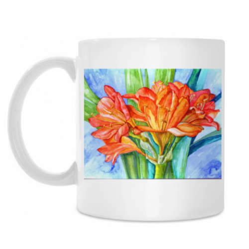 Кружка с принтом акварельная кливия