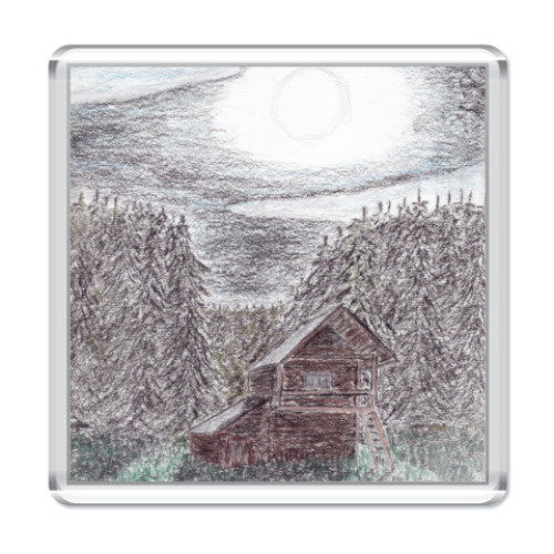 Магнит с принтом Сказочная тайга, ночь