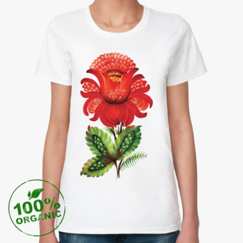 Женская футболка из органик-хлопка с принтом Хохлома