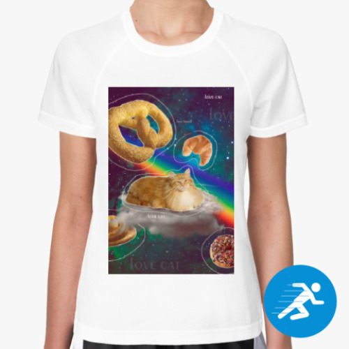 Женская спортивная футболка с принтом Рыжий кот в космосе