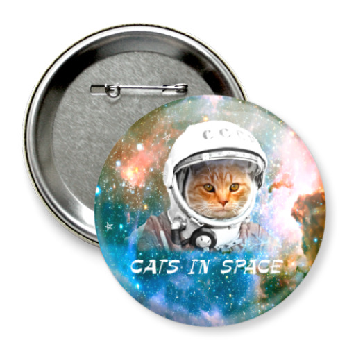 Значок 75мм с принтом котейка космонавт