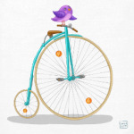 Птичка на ретро-велосипеде