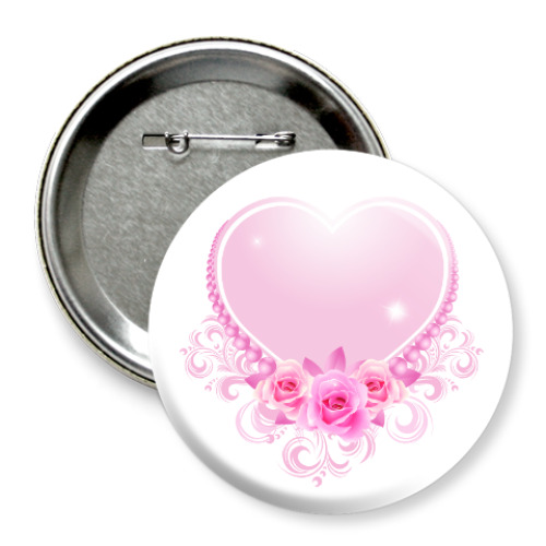 Значок 75мм с принтом Большое сердечко с розами