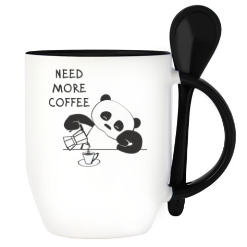 Кружка с ложкой с принтом Панда хочет больше кофе