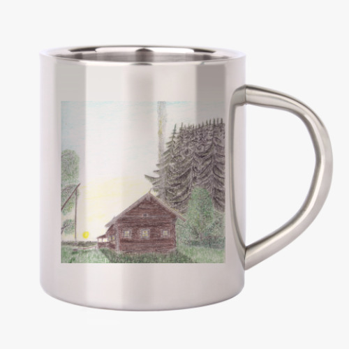 Кружка металлическая с принтом Русский Север, день и ночь