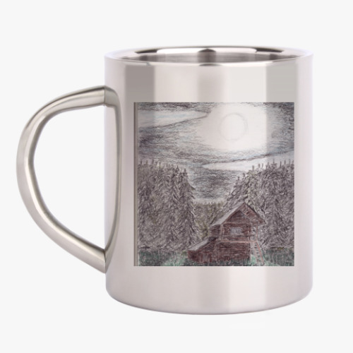 Кружка металлическая с принтом Русский Север, день и ночь