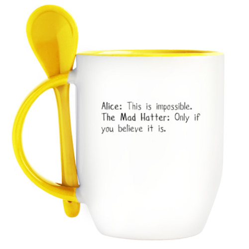 Кружка с ложкой с принтом Алиса в стране чудес/ Alice in wonderland