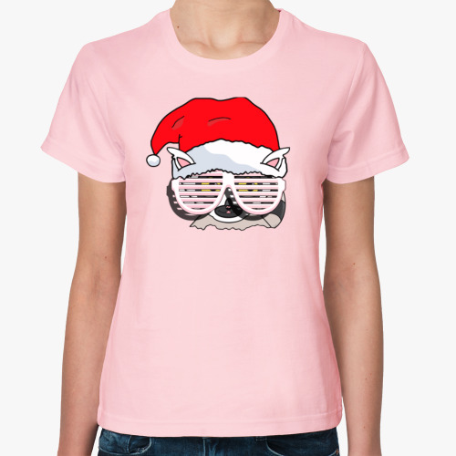 Женская футболка с принтом Новогодний Енотик